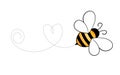 Set of cartoon bee mascot. A small bees flying on a dotted route. Wasp collection. Vector characters. Incest icon