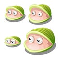 Set of cartoon bivalves shellfish with eyes isolated on white background. Vector illustration.