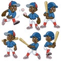 Set cartoon of black boy baseball player Royalty Free Stock Photo
