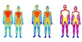 Set of cartoon body warmth thermogram man and woman vector flat illustration Royalty Free Stock Photo