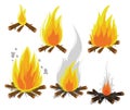 Set of cartoon Bonfires on white background. Camping fire evolution. illustration