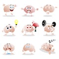 Set of cartoon brain emotion. Funny clip graphic characters