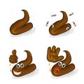 Set of cartoon brown excrement dung, shit, happy emotional with a raised thumb, negative emotion