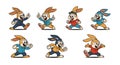 Cartoon Rabbits Running in Various Poses and Outfits Royalty Free Stock Photo
