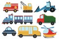 Set of cartoon cars. Collection of stylized cars for children. Working technique. Vector illustration of transport. Royalty Free Stock Photo