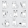 Set cartoon cats wits different emotions, hand drawn. Vector illustration Royalty Free Stock Photo