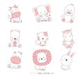 Set cartoon character the lovely baby animals on white background. Royalty Free Stock Photo