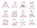 Set cartoon character the lovely baby animals on white background. Hand-drawn style Royalty Free Stock Photo