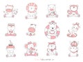 Set cartoon character the lovely baby animals on white background. Hand-drawn style Royalty Free Stock Photo