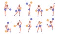 Set of cartoon character of young cheerleader in action