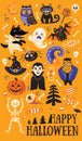 Set of cartoon characters and elements for Halloween