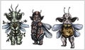 Set of cartoon characters, fairytale forest creatures, cute little bugs with chubby cheeks, ears and big eyes Royalty Free Stock Photo