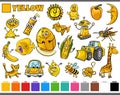 Set with cartoon characters and objects in yellow Royalty Free Stock Photo