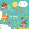 Set of cartoon characters and spring elements
