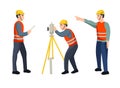 Set of cartoon characters working surveyors