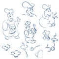 Set cartoon chefs. Cartoons for the menu. Outline drawings funny face.