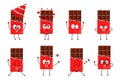 Set of cartoon chocolate bar with emotion