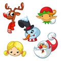 Set of cartoon Christmas characters. Vector cartoon head icons