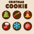 Set Cartoon Christmas Chocolate biskvit cookies, food icons Royalty Free Stock Photo