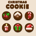 Set Cartoon Christmas Chocolate biskvit cookies, food icons Royalty Free Stock Photo