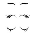 Set of cartoon closed eyes icons. eyelashes sign. closed eye border symbol Royalty Free Stock Photo