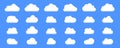 Set of cartoon clouds. Clouds with flat bottom collections in flat style isolated on blue background