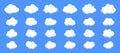 Set of cartoon clouds. Fluffy clouds collections in flat style isolated on blue background