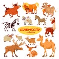 Set of cartoon clowen-footed animals