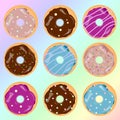 Set of cartoon colorful donuts Royalty Free Stock Photo