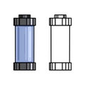 Set of cartoon contour various types of batteries charge. Full and empty battery. Colorful and monochrome object. Vector outline