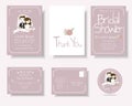 Set of Cartoon Couple Wedding Invitation Card.Pink Concept. Royalty Free Stock Photo