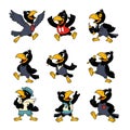 Happy Cartoon Crows in Various Outfits and Poses Royalty Free Stock Photo