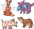 Set of cartoon curious dogs