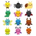 Set Of Cartoon Cute Bugs Isolated Royalty Free Stock Photo