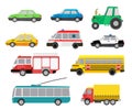 Set of cartoon cute cars and special vehicles. vector illustrati Royalty Free Stock Photo