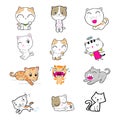 Set of cartoon cute cats. doodle cats with different emotions. Cat handmade. Isolated cat for design. vector illustration Royalty Free Stock Photo