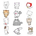 Set of cartoon cute cats. doodle cats with different emotions. Cat handmade. Isolated cat for design. vector illustration Royalty Free Stock Photo