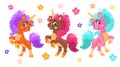 Set of cartoon cute character unicorns vector illustration