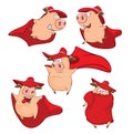 Set Cartoon Cute Pigs in Superhero