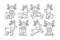 Vector set cartoon cute reindeer isolated