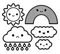 Set Of Cartoon Cute Sky Icons Isolated Royalty Free Stock Photo