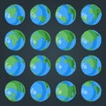 Set of cartoon 3D globe with green continents and blue oceans with glossy effect Royalty Free Stock Photo