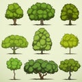Set of cartoon deciduous trees