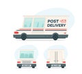 Set of cartoon delivery post car. Isolated objects on white background in flat cartoon style. Vector illustration. Royalty Free Stock Photo