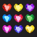 Set of cartoon different color crystals, gemstones, gems, diamonds vector. Vector image on black background. Royalty Free Stock Photo
