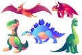 Set of cartoon dinosaurs prehistoric animals.