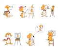 Set of cartoon dogs with painting materials Royalty Free Stock Photo