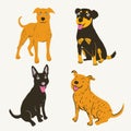 Set of cartoon drawing of happy dogs, vector Royalty Free Stock Photo