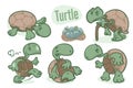 Set of cartoon drawing of turtles. Sea life illustration. Vector Royalty Free Stock Photo