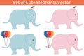 Set of cartoon elephant vector isolated on white background. Blue and pink cute baby elephants . Royalty Free Stock Photo